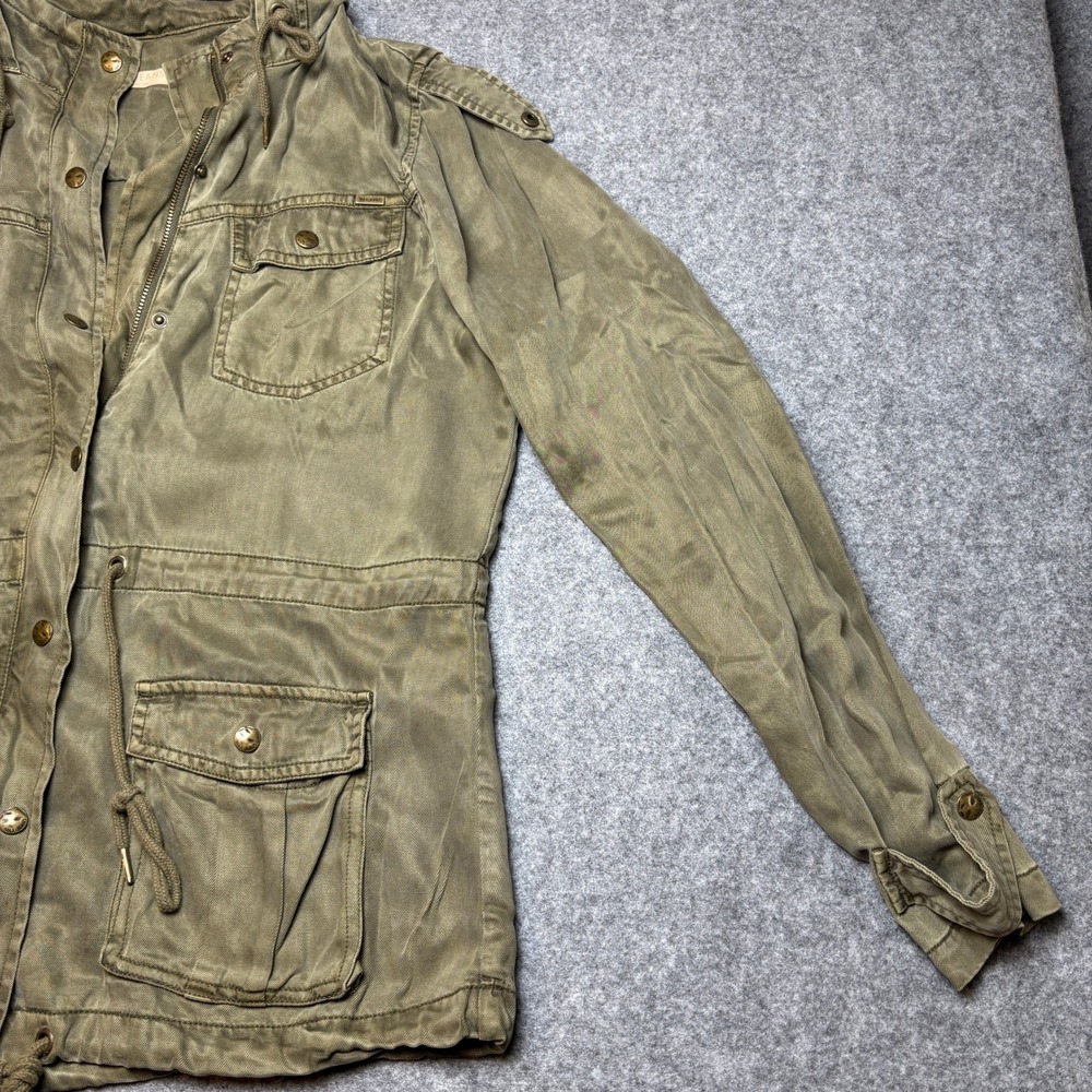 Max Jeans Green Hoodie Cinched Waist Military Cargo Parka Utility Jacket Women L - Picture 5 of 10
